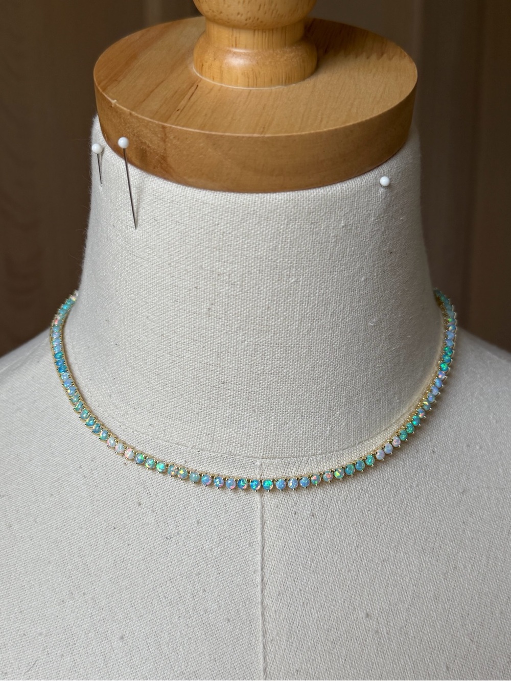 MELINDA MARIA | Not Your Basic Tennis Necklace 3mm - Gold & Blue Opal